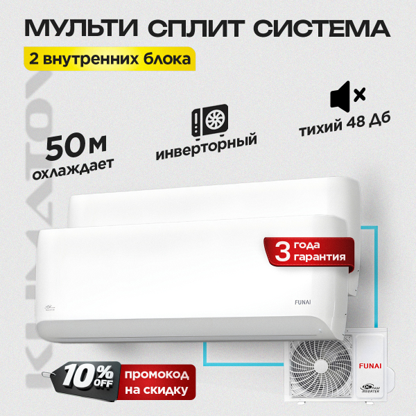 Мульти сплит система Funai Origami RAMI-2OR50HP.D05/U + RAMI-SM25HP.D04/S х2