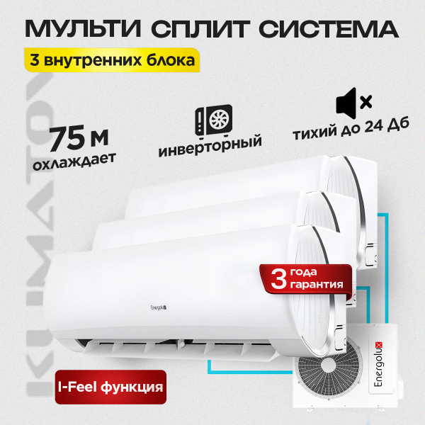 Мульти сплит система на 3 комнаты Energolux SAM24M3-GI/3 + SAS09M3-GI x3