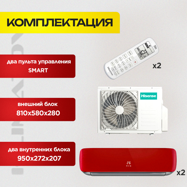 Мульти сплит система на 2 комнаты Hisense AMS-09UR4SVETG67(R) х2 / AMW2-18U4SRE