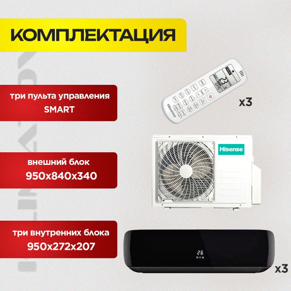 Мульти сплит система на 3 комнаты Hisense AMS-09UR4SVETG67(B) х3 / AMW3-24U4SZD