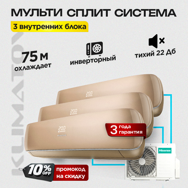 Мульти сплит-система Hisense AMS-09UW4RVETG00(С)​ x3 / AMW3-24U4RJC