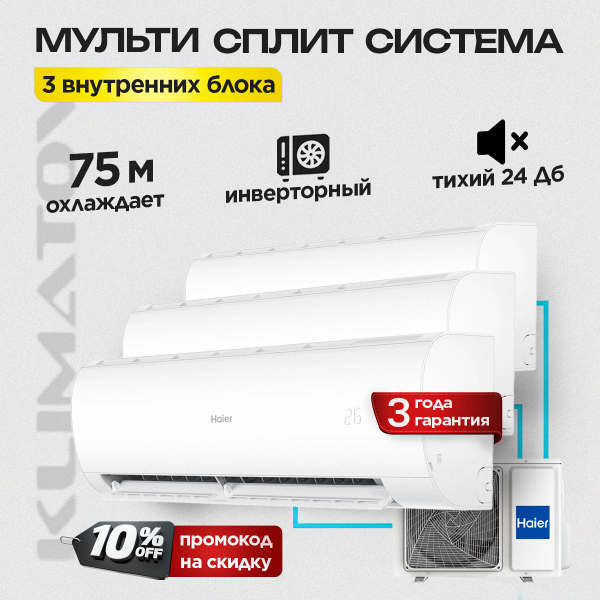 Мульти сплит система на 3 комнаты Haier 3U55S2SR5FA / AS12TS5HRA-M х3