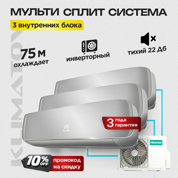 Мульти сплит-система Hisense AMS-09UW4RVETG00(S) х3 / AMW3-24U4RJC