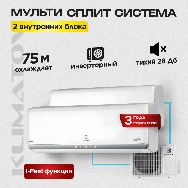 Мульти сплит-система Electrolux на 2 комнаты EACO/I-24 FMI-3/N8_ERP + EACS/I-09HM FMI/N8_ERP + EACS/I-18HM FMI/N8_ERP (25 м2 + 50 м2)