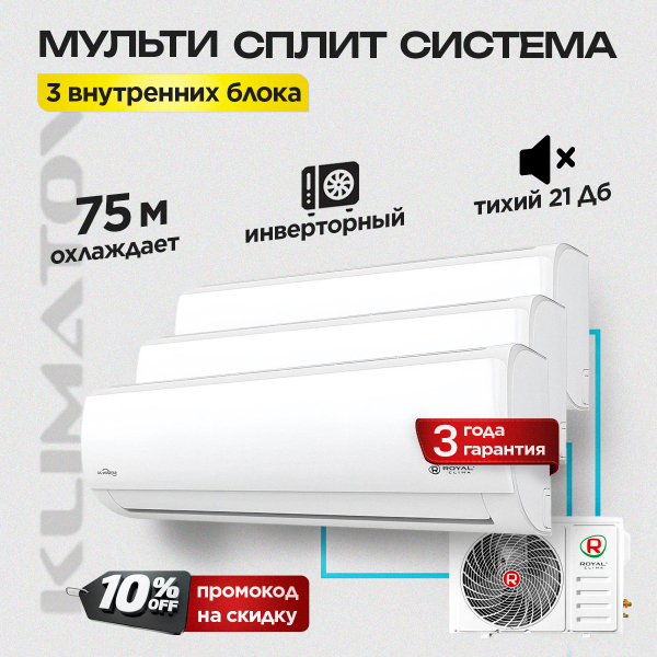 Мульти сплит-система на 3 комнаты Royal Clima 3TFM-25HN/OUT / RCI-PFF09HN х3