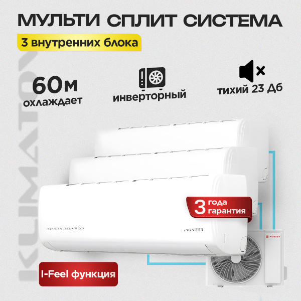 Мульти сплит система на 2 комнаты Pioneer 3MSHD21F / KFRI20FW х3